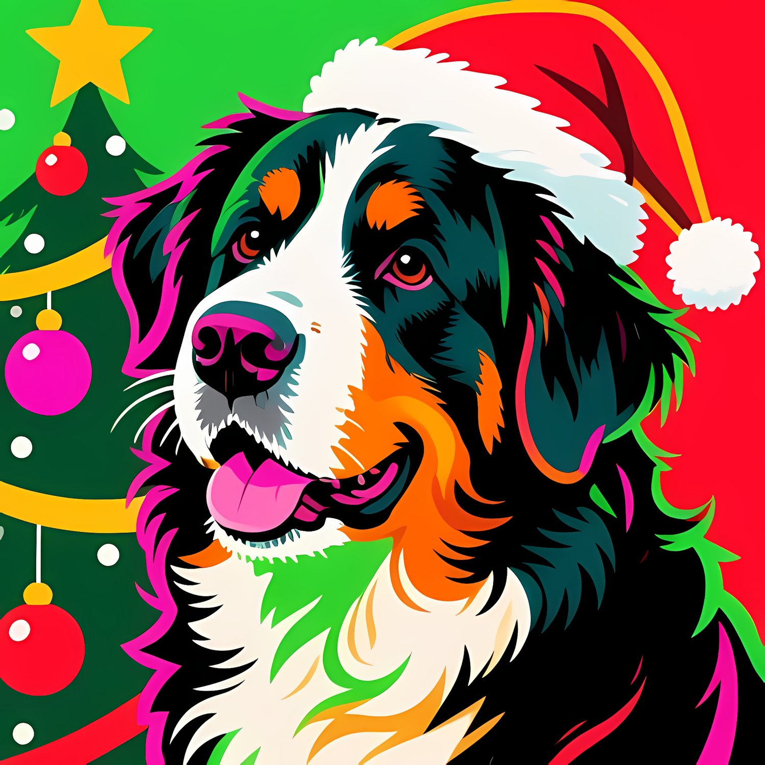 🐾30 Christmas Themed Bernese Mountain Dog Art | High-Resolution PNGs in Illustration, Painterly, Geometric and Pop Art Styles  📦 What’s Included:  30 Files in total High Resolution: 300 DPI for professional quality Image Sizes: From 3072 px to 6144 px 🎨 P
