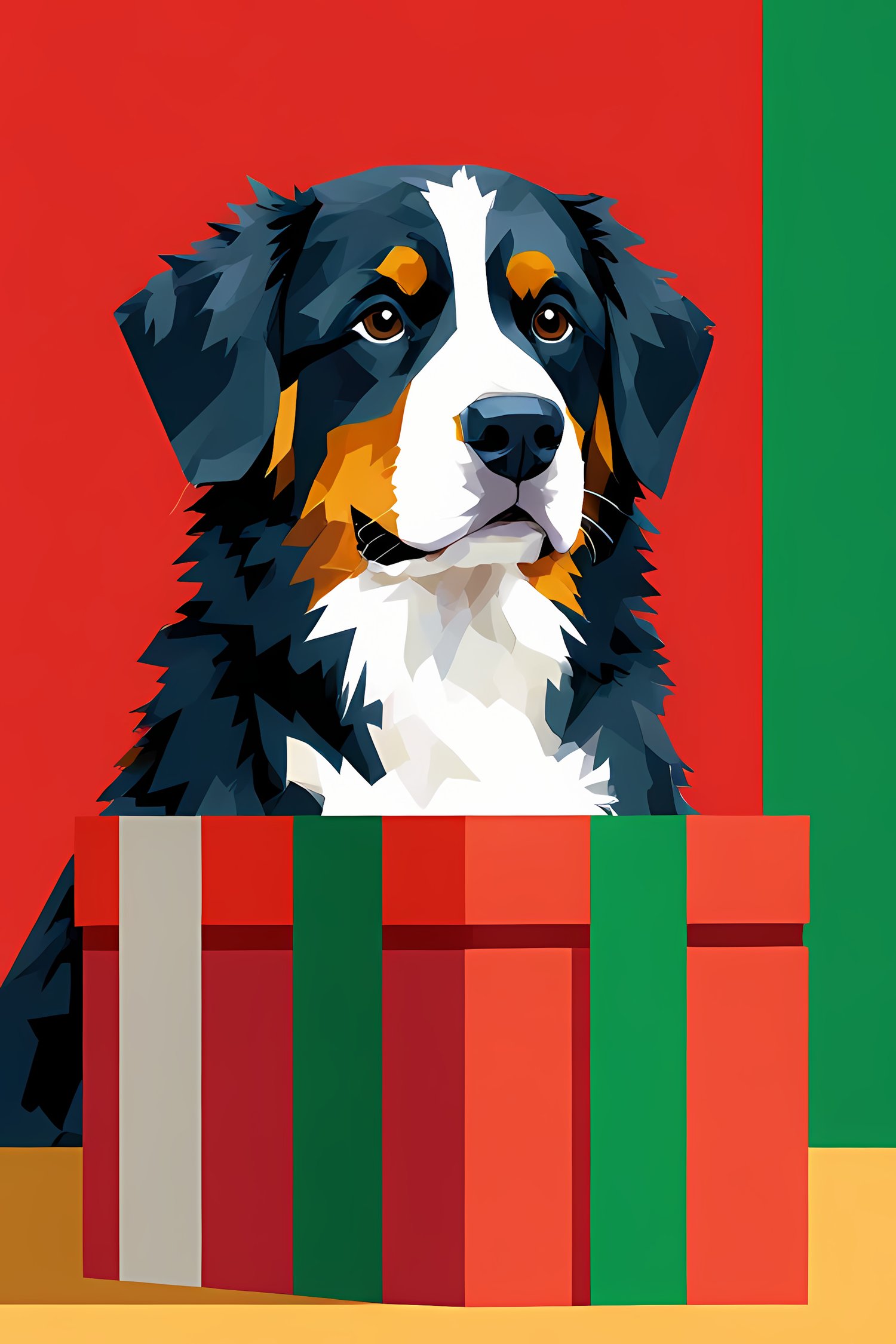 🐾30 Christmas Themed Bernese Mountain Dog Art | High-Resolution PNGs in Illustration, Painterly, Geometric and Pop Art Styles  📦 What’s Included:  30 Files in total High Resolution: 300 DPI for professional quality Image Sizes: From 3072 px to 6144 px 🎨 P