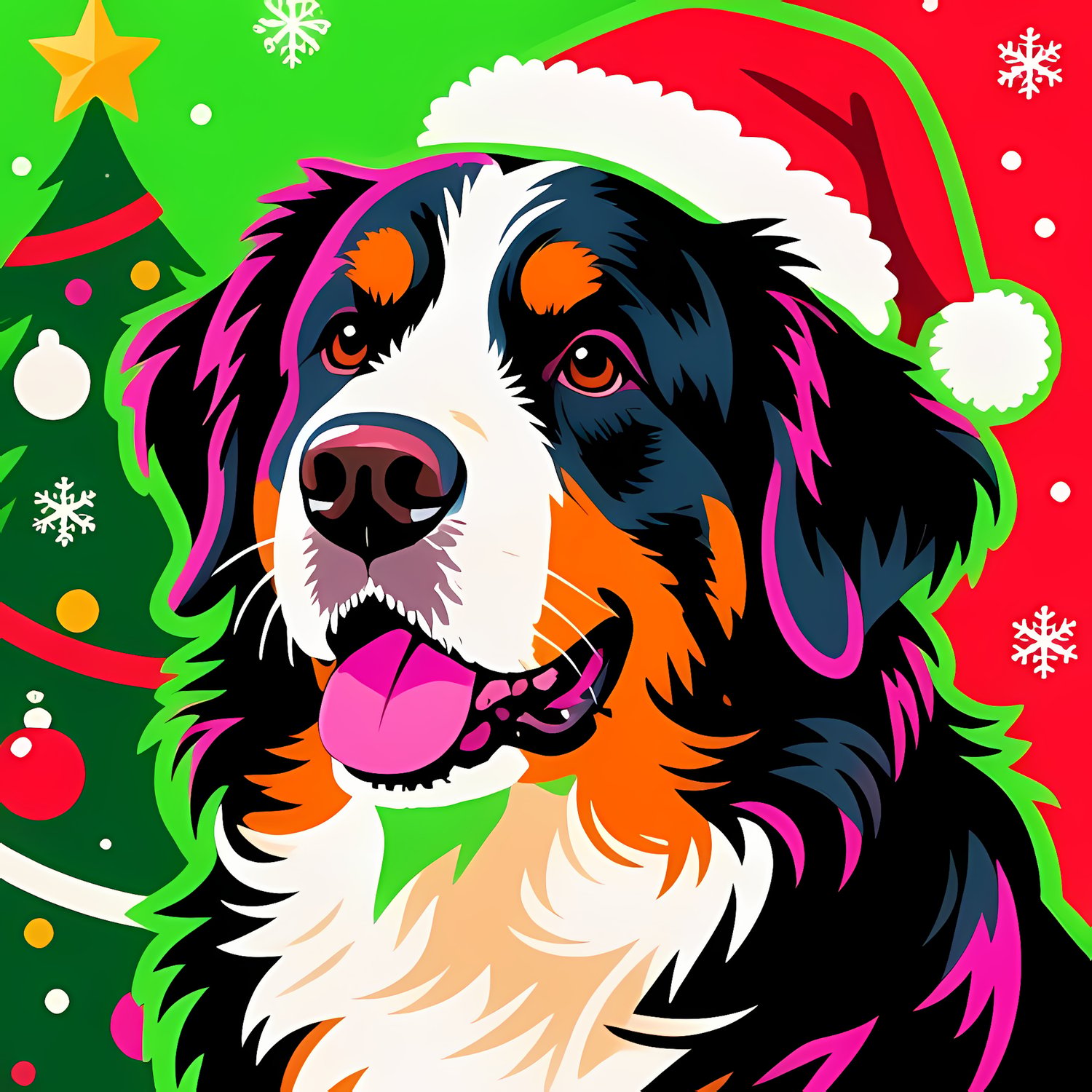 🐾30 Christmas Themed Bernese Mountain Dog Art | High-Resolution PNGs in Illustration, Painterly, Geometric and Pop Art Styles  📦 What’s Included:  30 Files in total High Resolution: 300 DPI for professional quality Image Sizes: From 3072 px to 6144 px 🎨 P