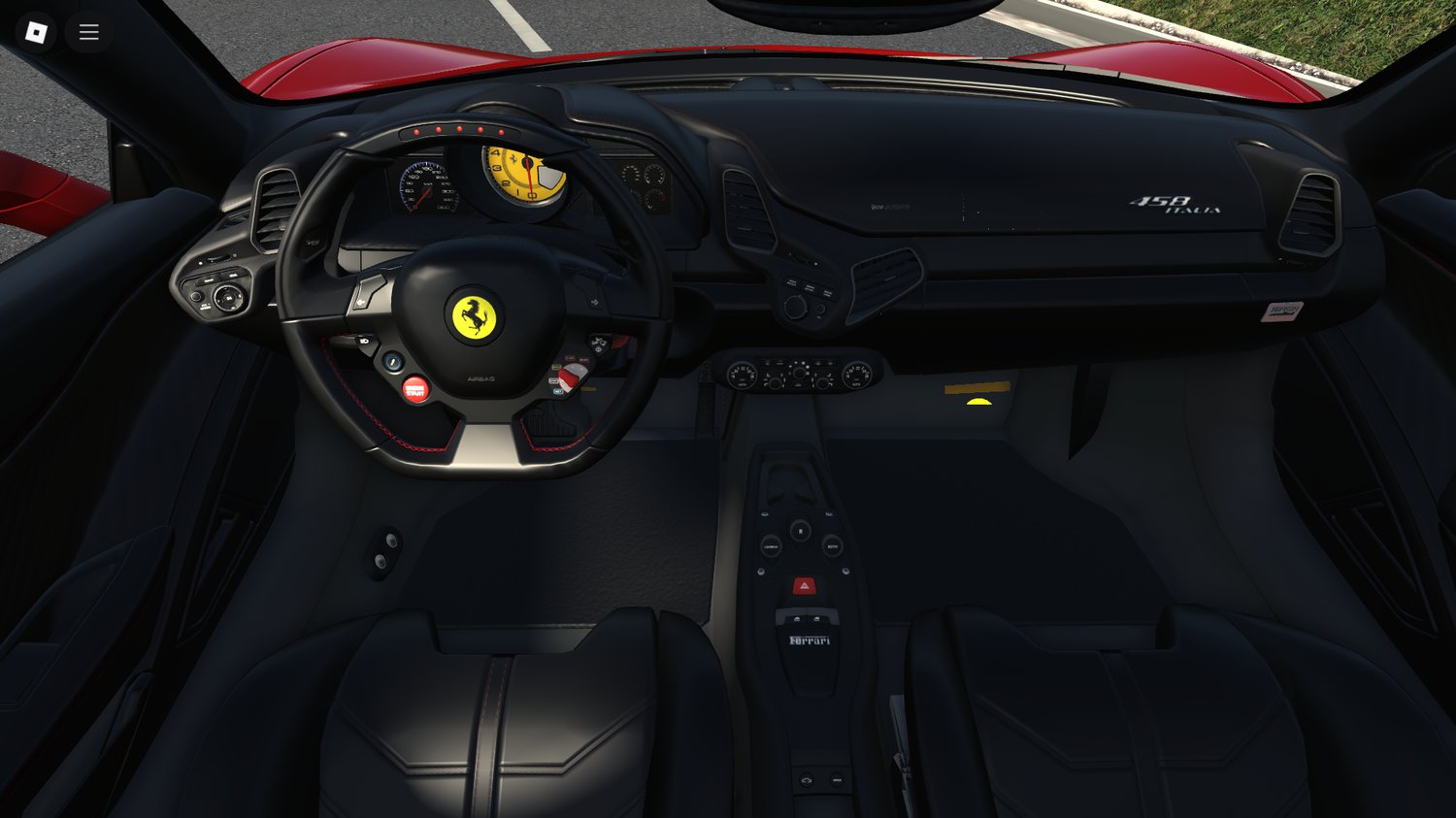 ferrari 458 Italia racing on a Roblox track