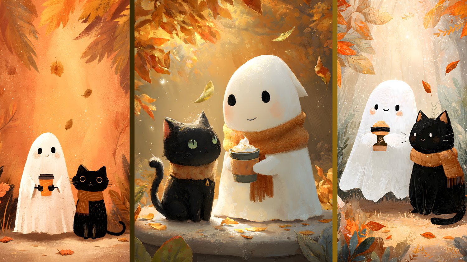 Black Cat and Boo Ghost Wall Art