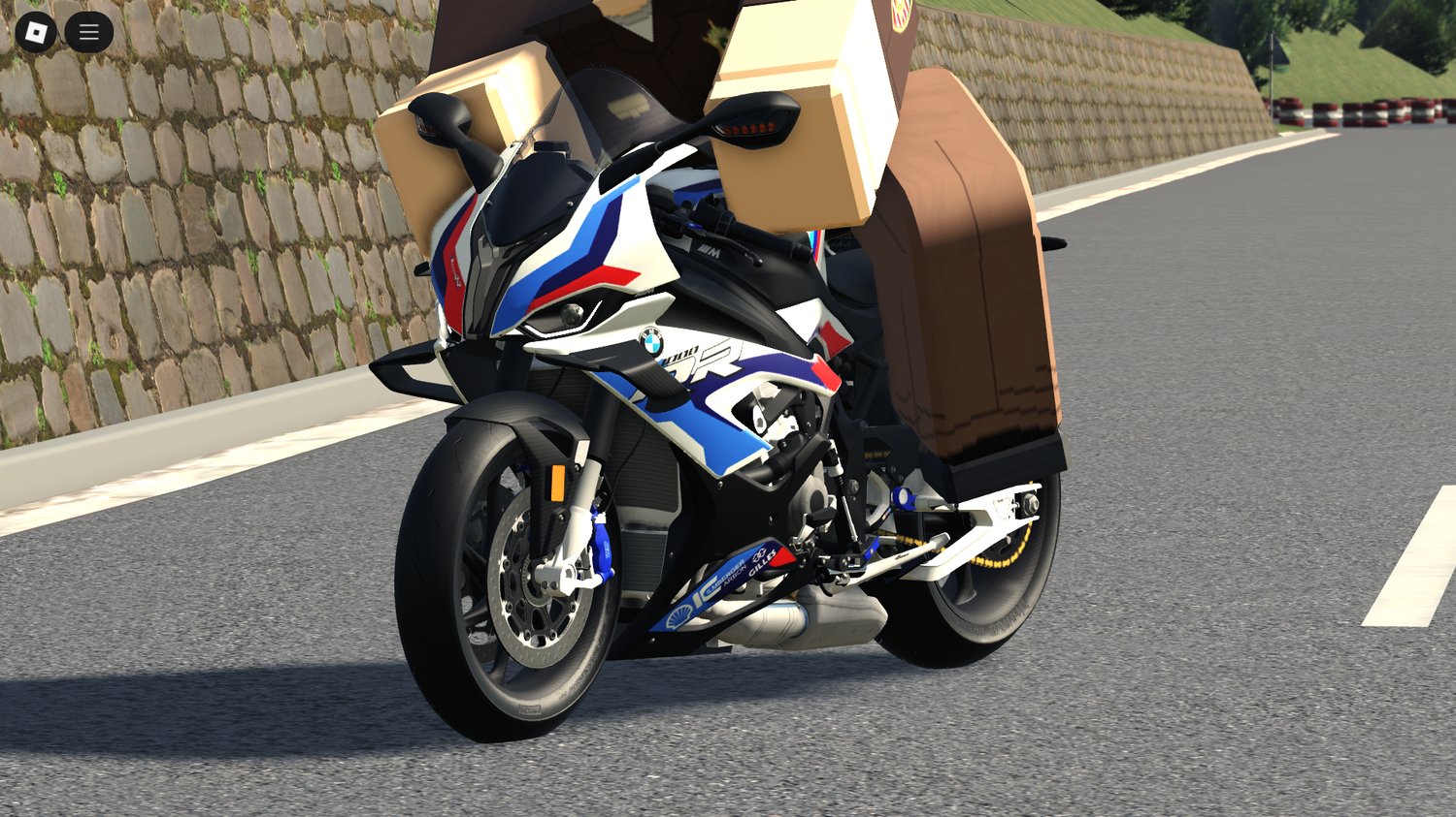 M1000RR racing on a Roblox track or circuit