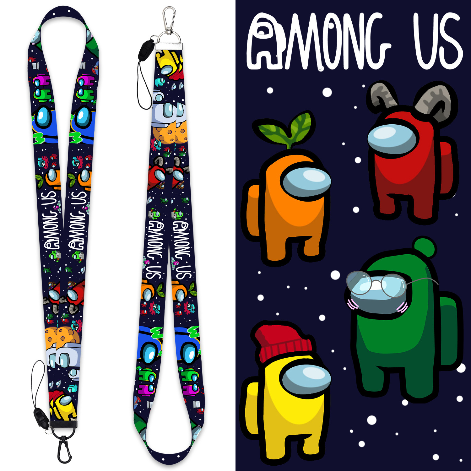 Cute space crewmate lanyard with 45cm strap and matching card holder option.