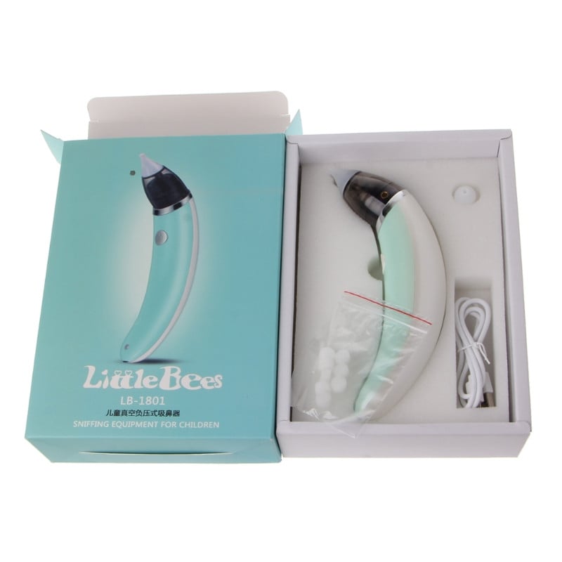 Baby nose cleaner with soft suction tips, rechargeable and hygienic.