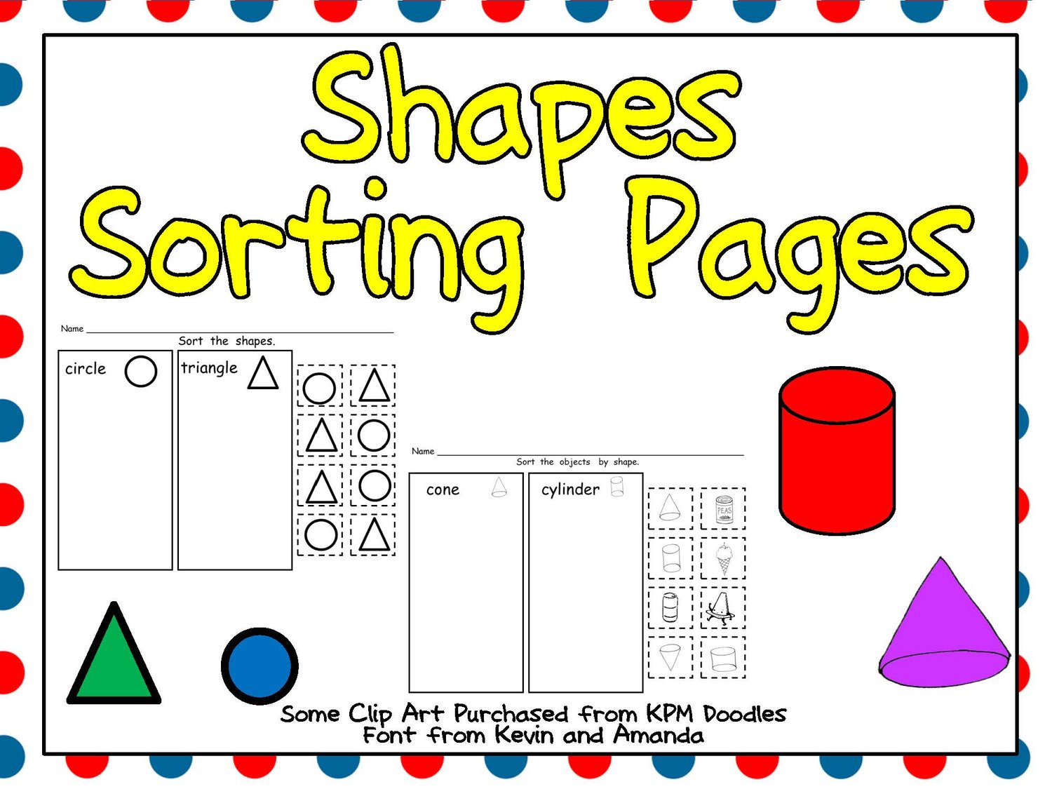 Sorting Shapes Practice Pages- Both 2-d and 3-d (Solid) Shapes