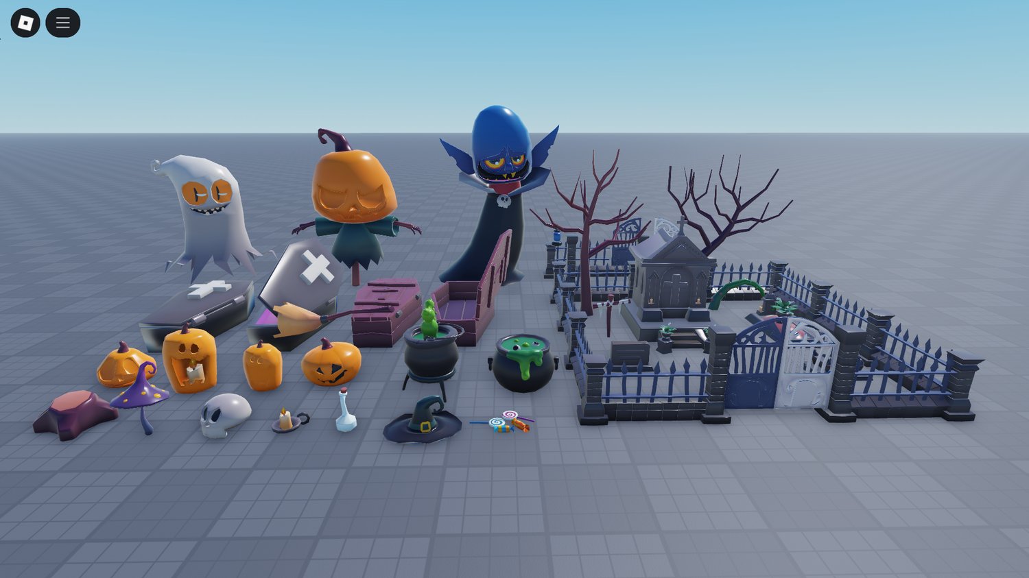 Main pack view showing pumpkins and props