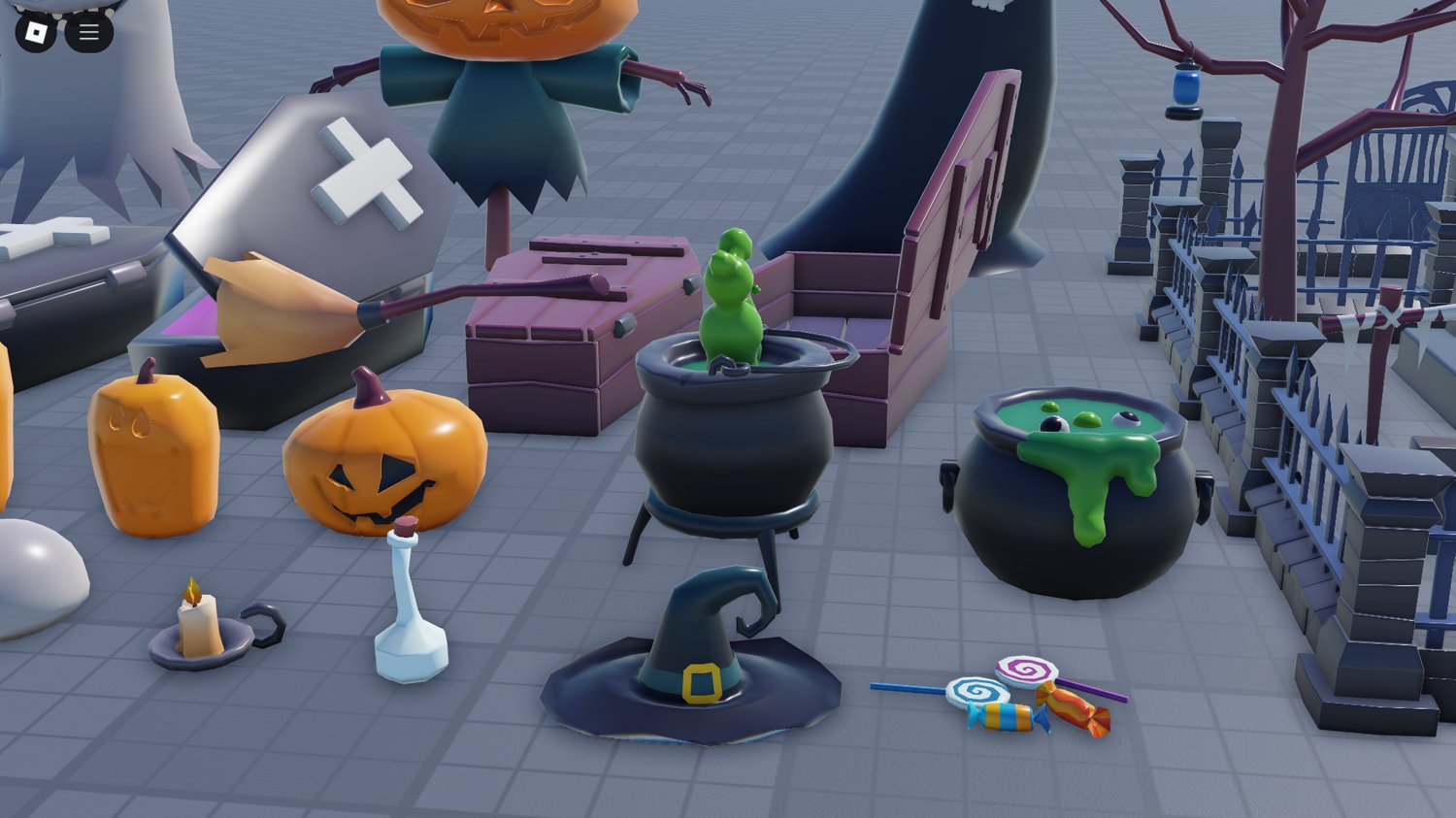 Outdoor Halloween setting with lanterns