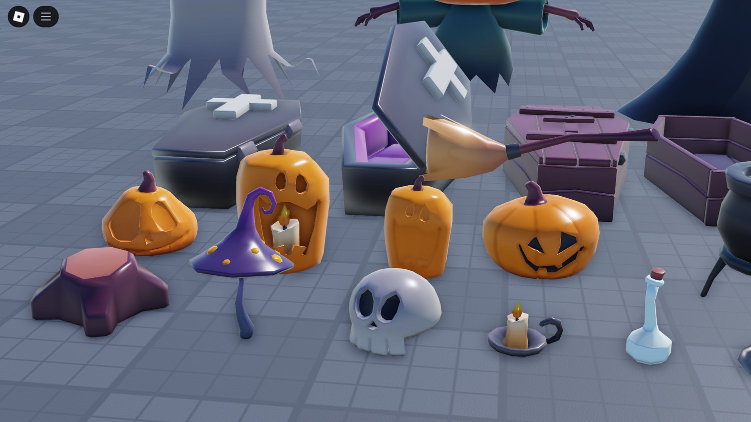 Group of pumpkins arranged in Roblox map