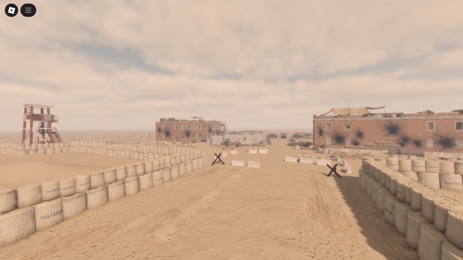 Military roleplay scene in Roblox city outskirts