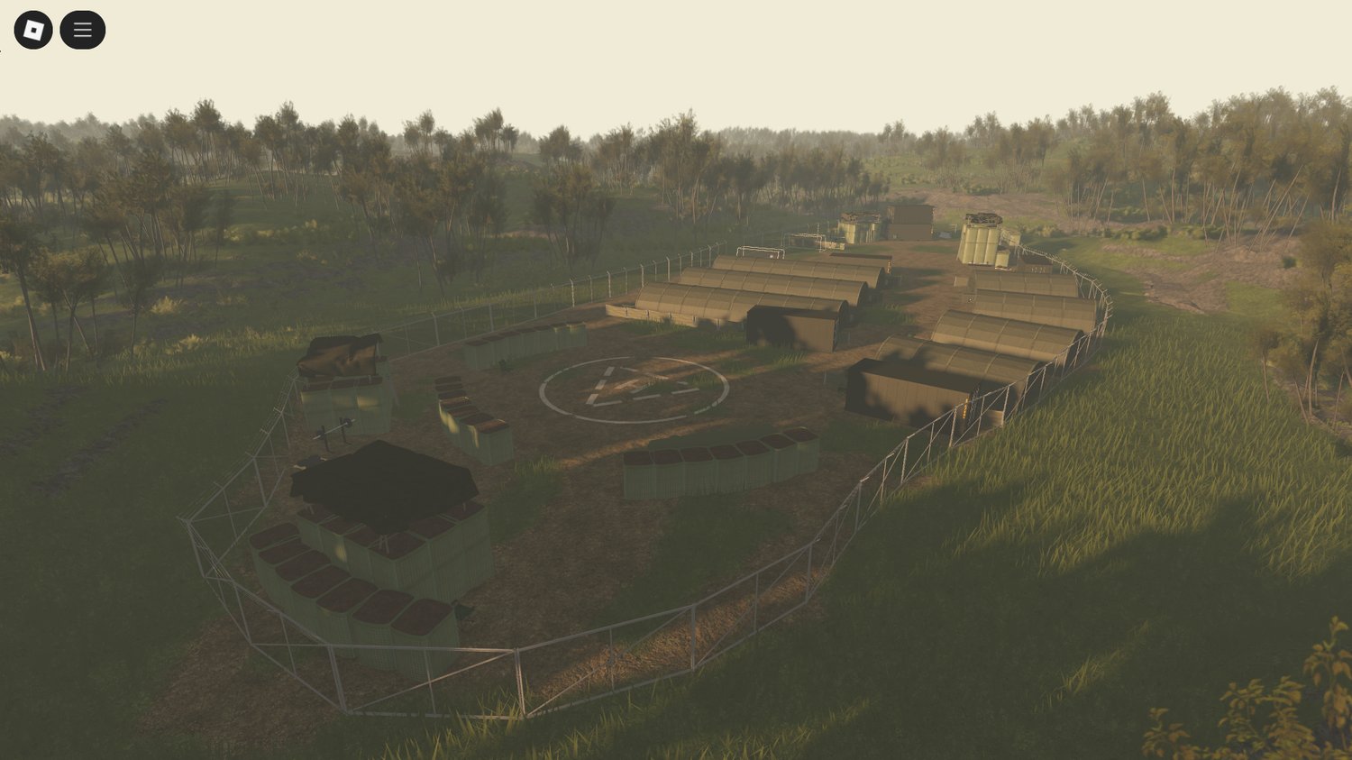 Military camp zone with tents and props