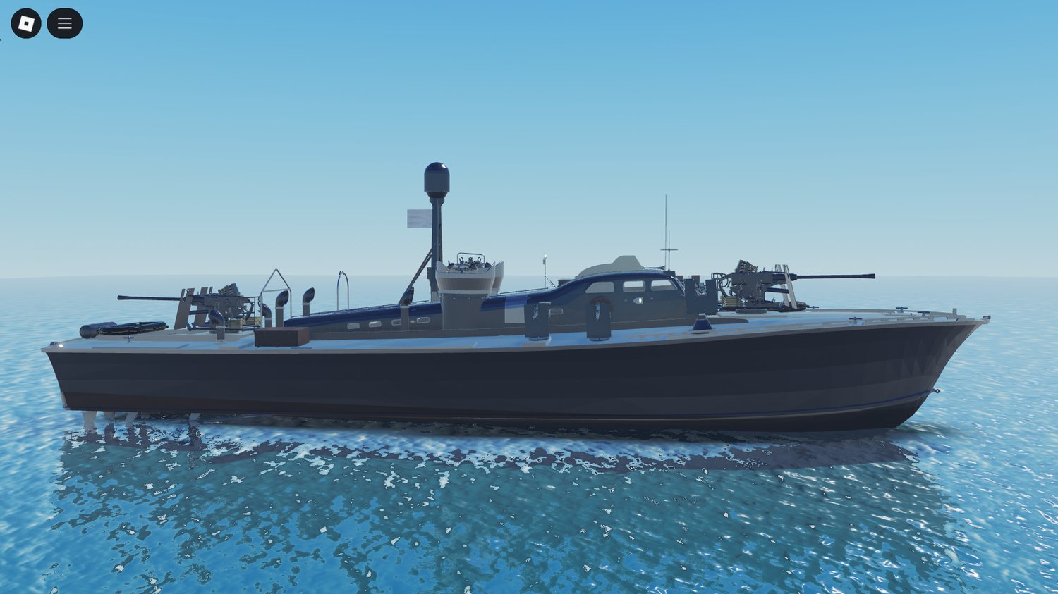 Side view of PT-59 Boat in Roblox naval environment