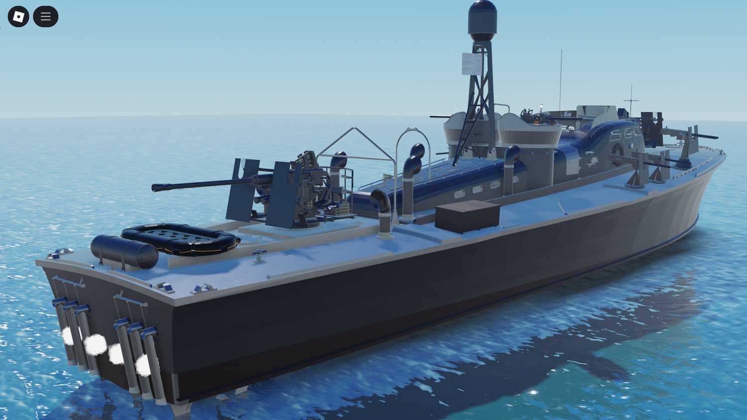 Close-up of boat-mounted guns in action