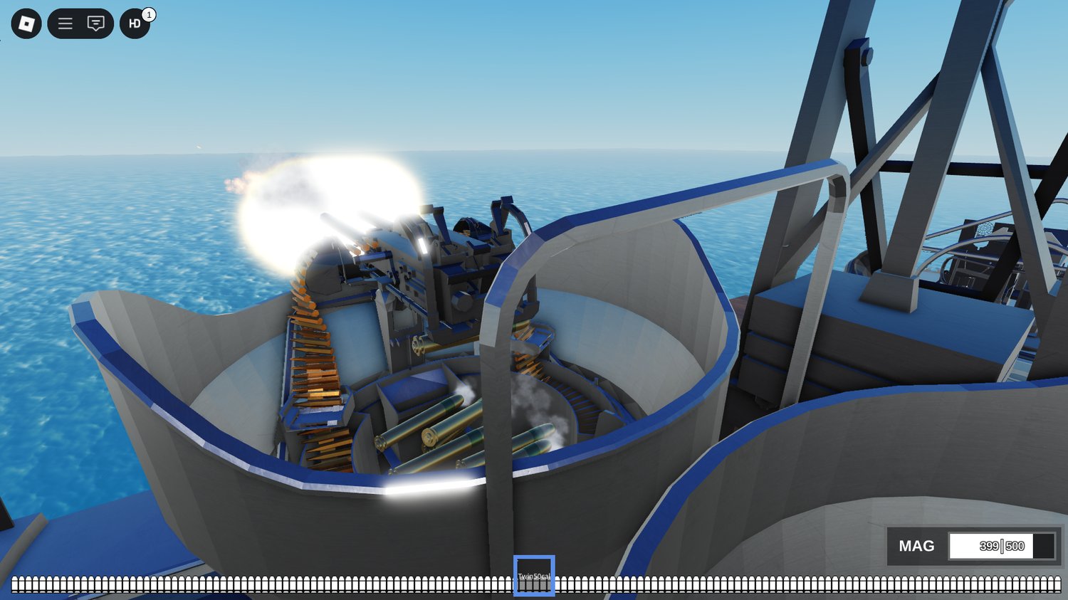 Aerial view of PT-59 Boat on Roblox water
