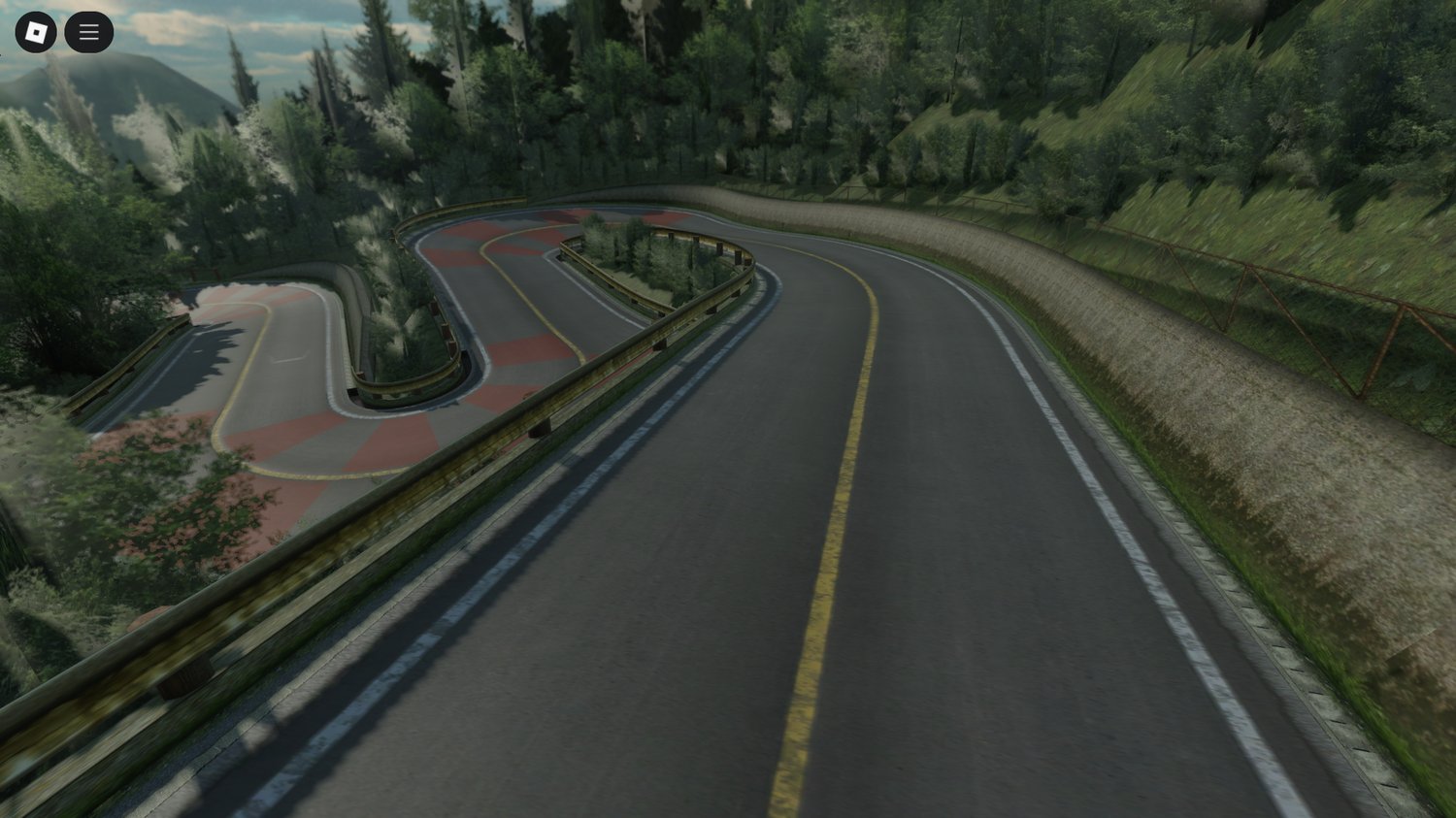 Player cruising along winding forest roads