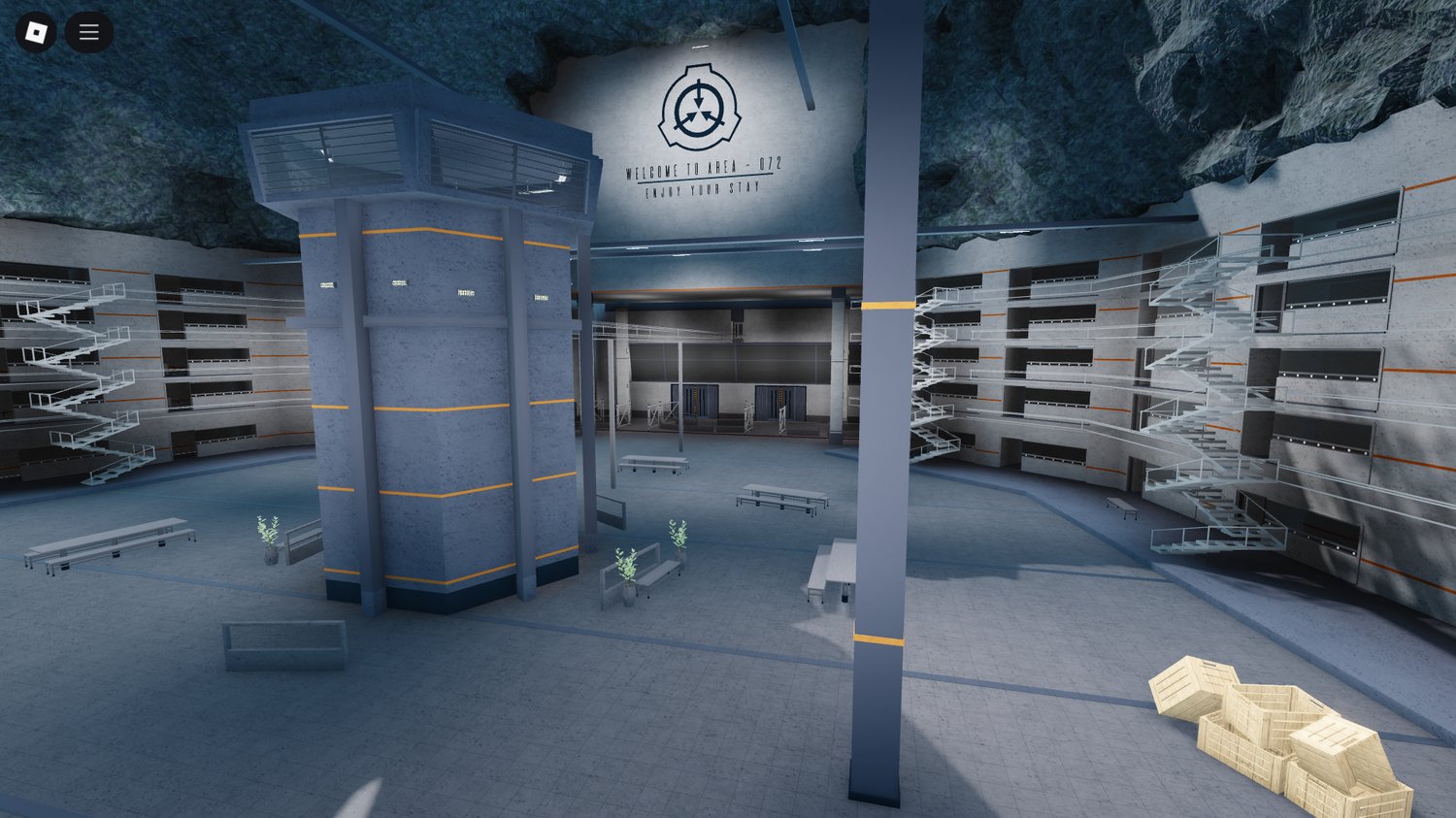 Wide overview of Roblox SCP Map secure facility
