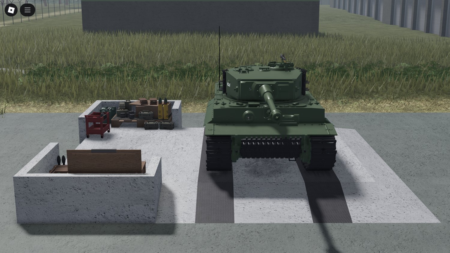 Roblox Tiger E tank on battlefield terrain