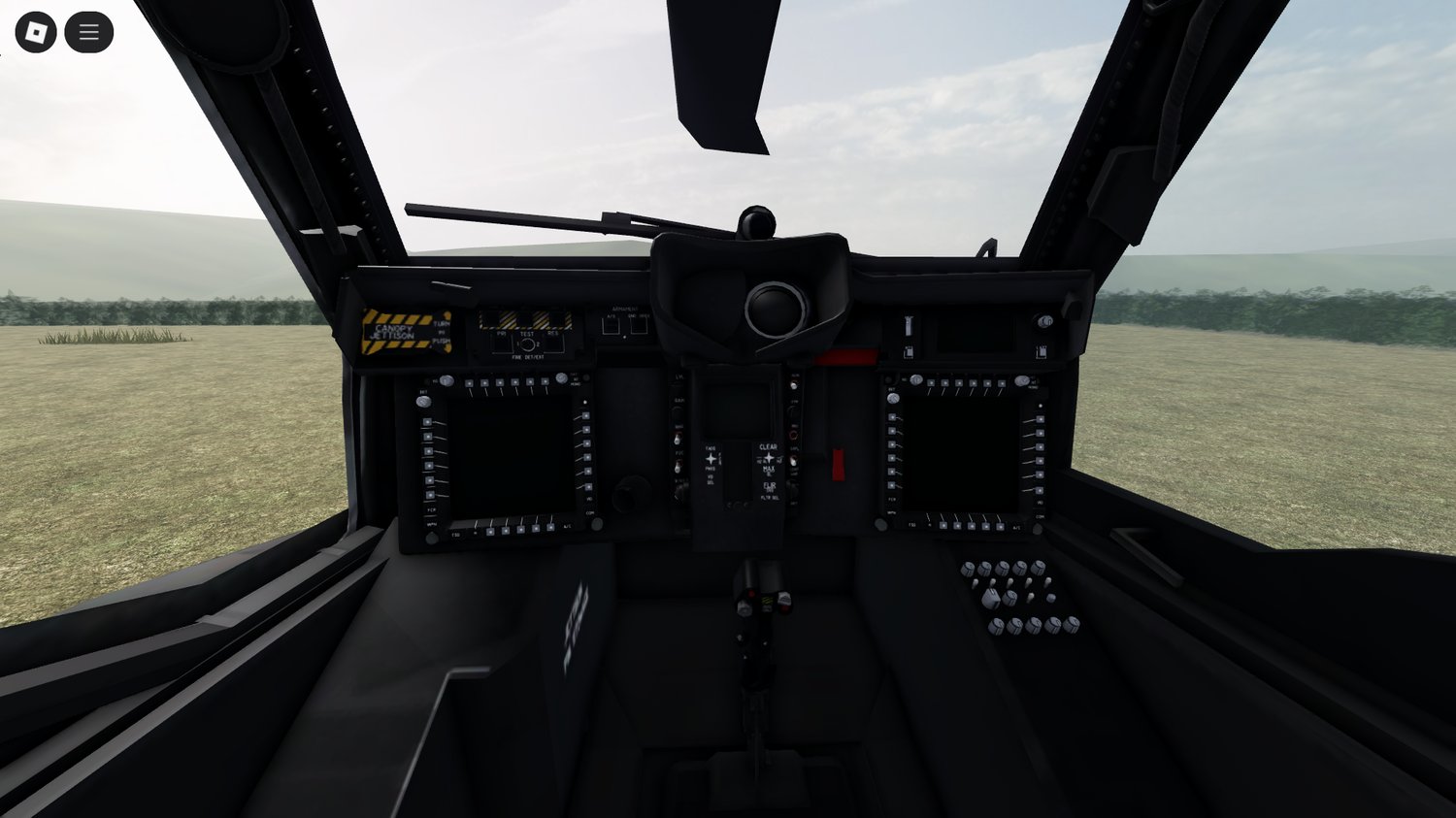 Detailed cockpit of AH-64E attack helicopter