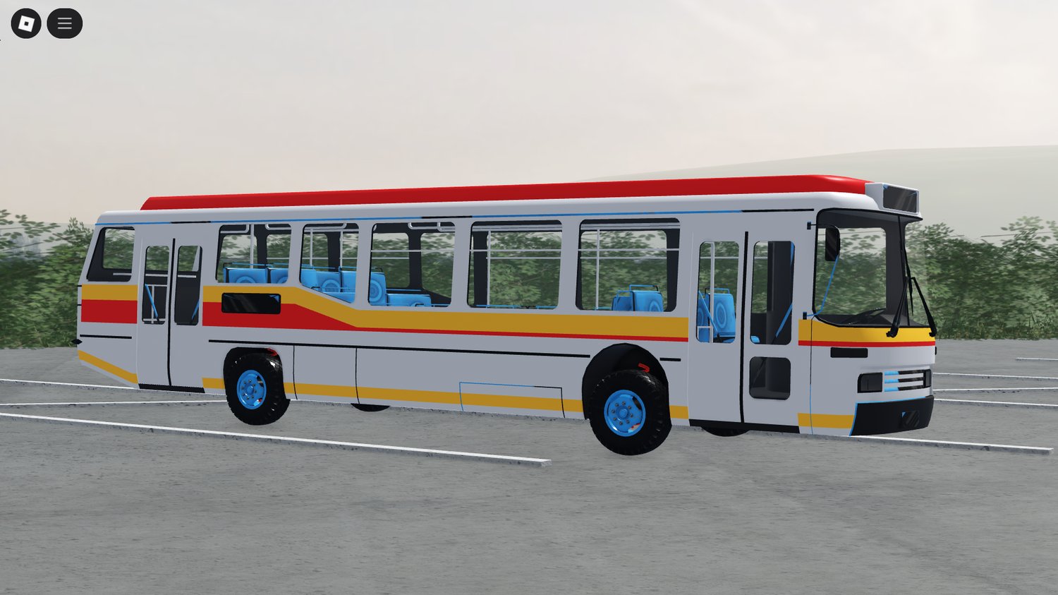Driver’s seat perspective inside Roblox town bus
