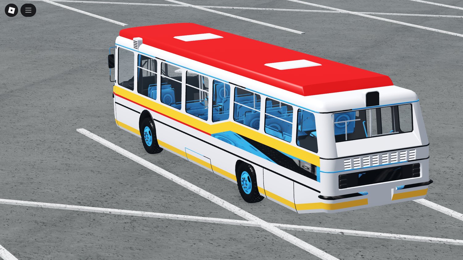Passenger seating area in Roblox bus interior