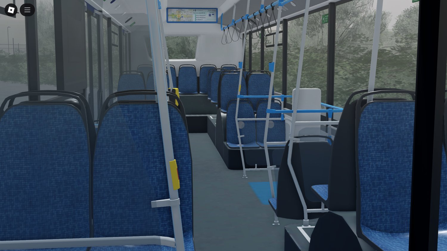 Top-down perspective of bus in Roblox urban map