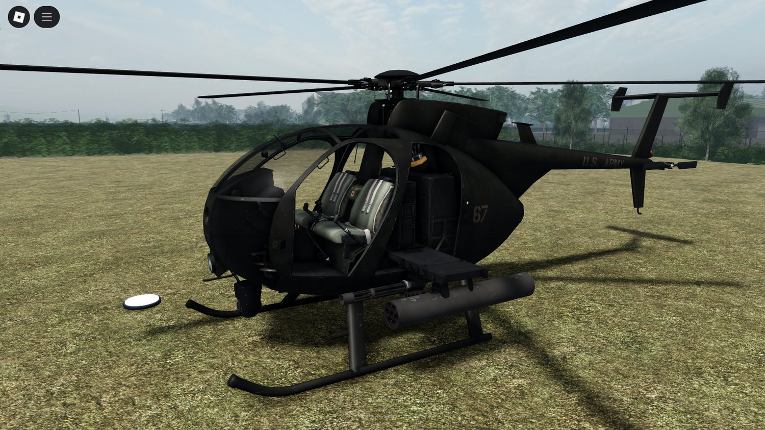 Side view of Roblox MH-6 Little Bird in flight