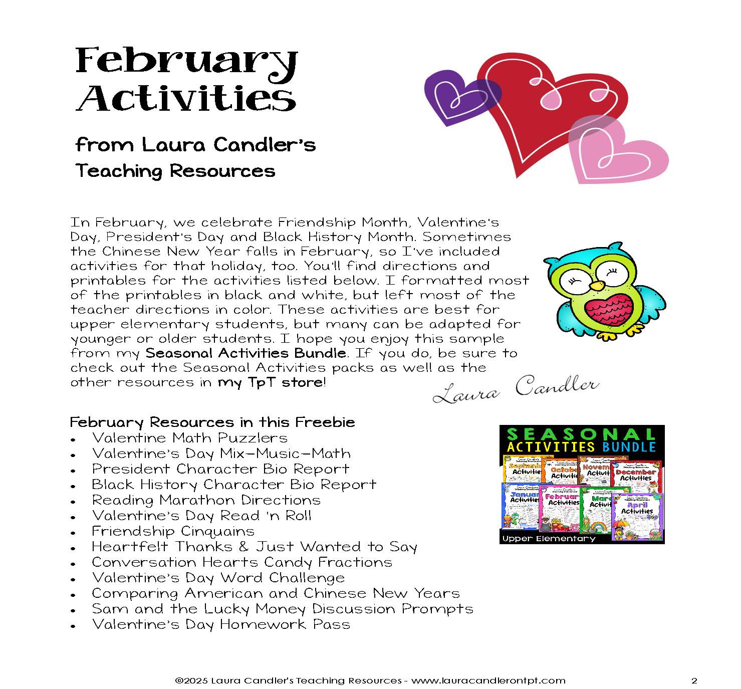 February Activities | Valentine's Day and Black History Month Lessons
