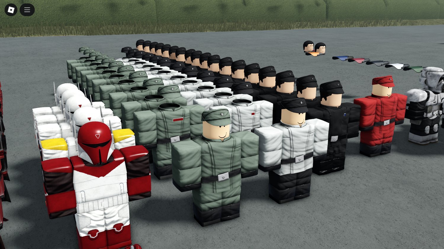 player standing beside morph models in Roblox