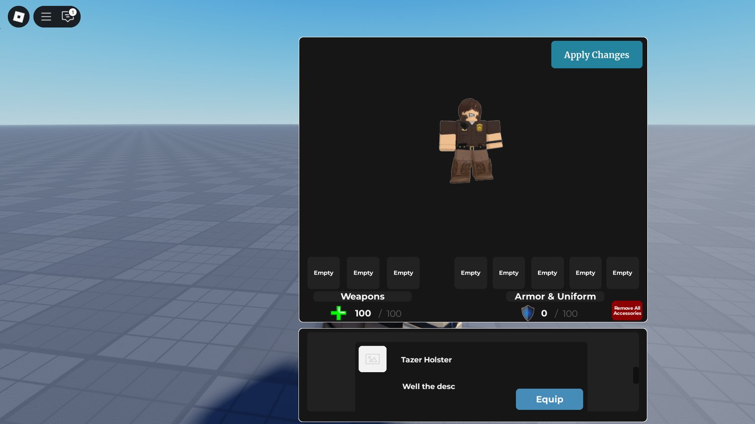 Closet UI menu for customizing uniforms and gear