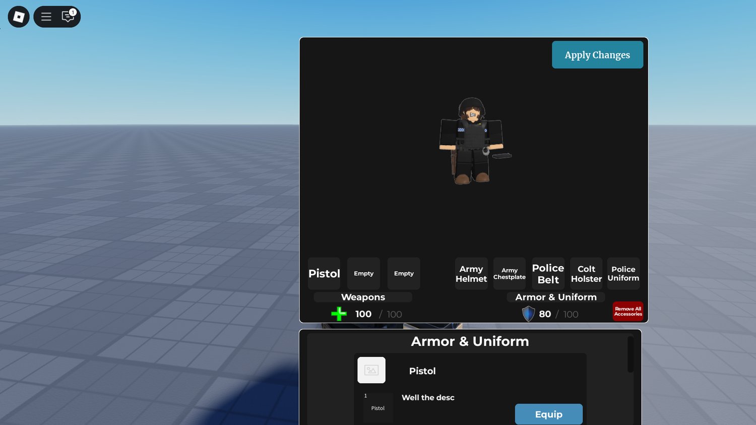 Player equipping police uniform using Holster menu