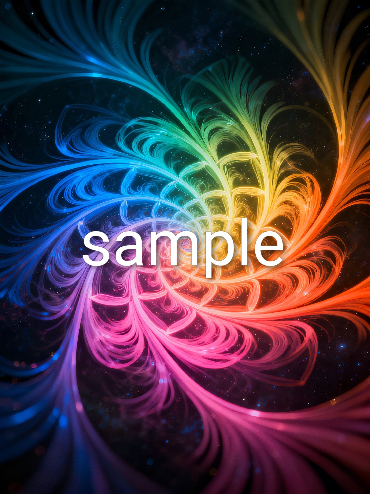 Abstract cosmic spiral digital art with rainbow colors for meditation focus and Feng Shui energy, downloadable wall decor.