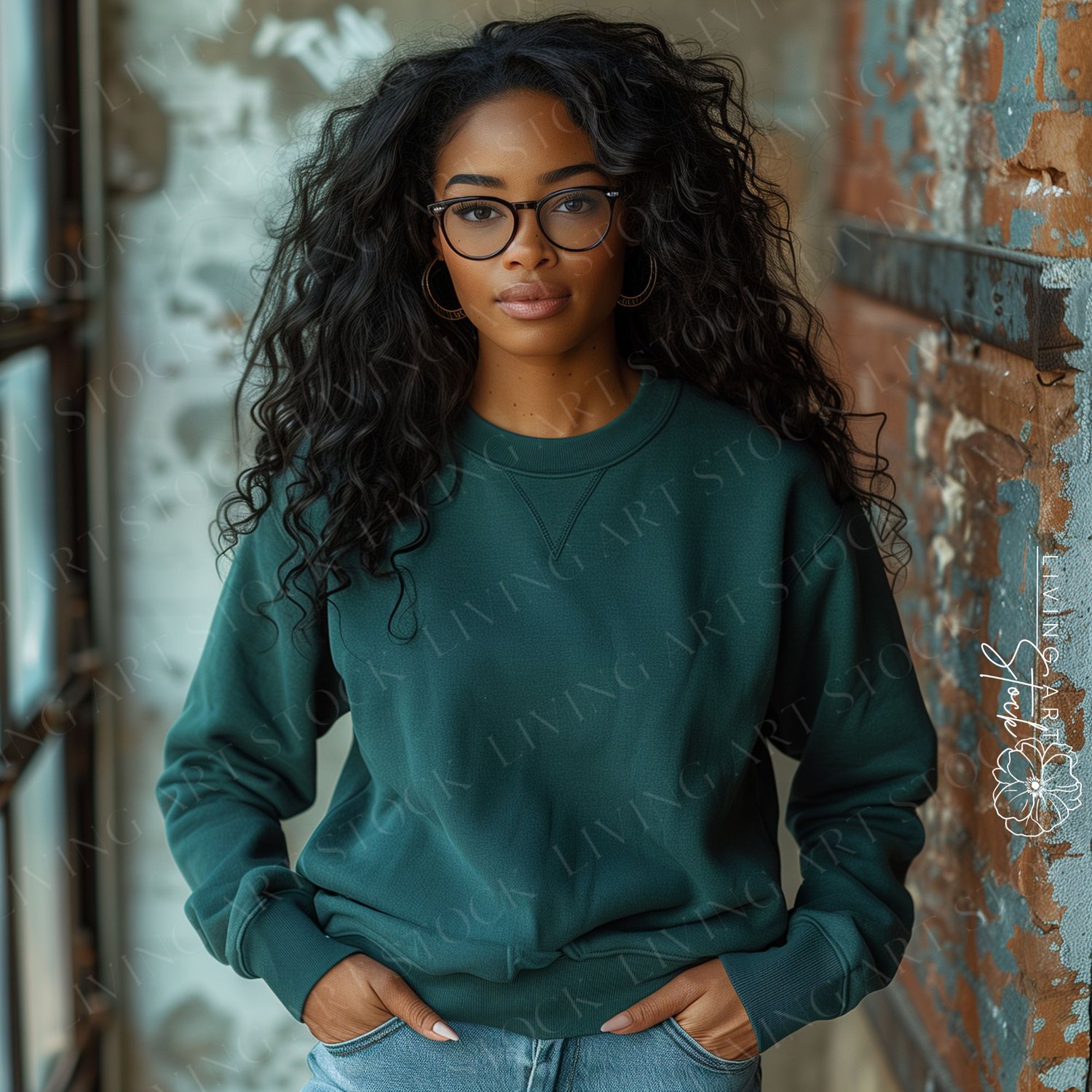 Black Woman Wearing Glasses and Forest Green Crewneck Sweatshirt, Rustic Background, Sweatshirt Mockups, Mockup Photos	Black Woman Wearing Glasses and Forest Green Crewneck Sweatshirt, Rustic Background, Sweatshirt Mockups, Mockup Photos