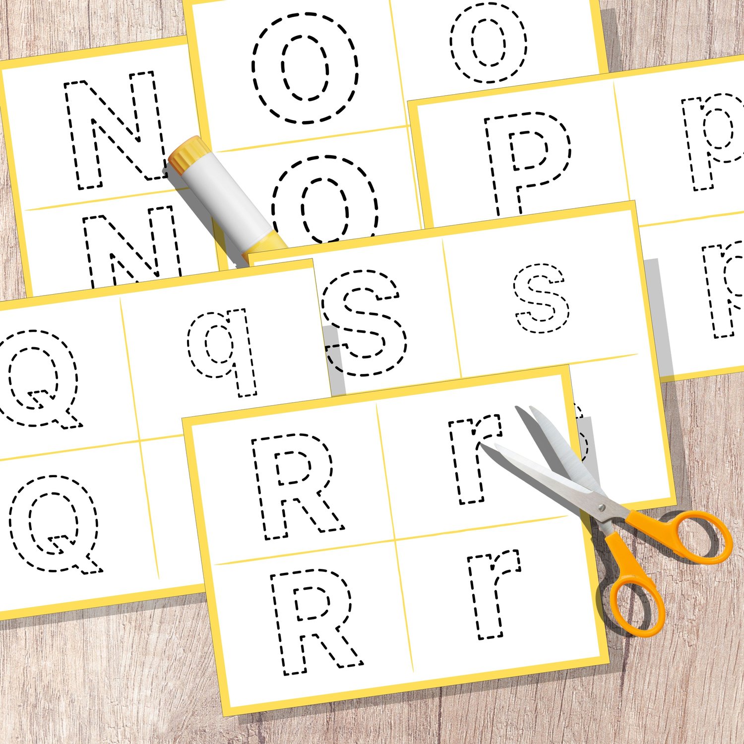Alphabet scissor skills worksheets N to R printable activity for kids