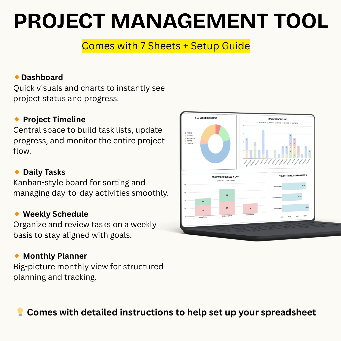 Project Management Spreadsheet Template (Excel & Google Sheets) - Payhip