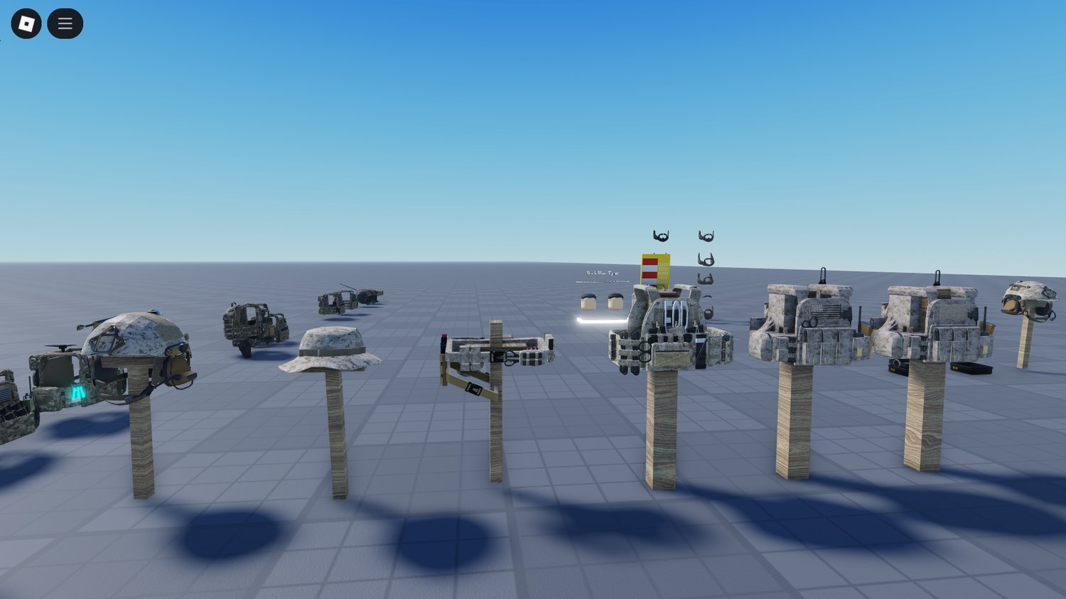 Roblox avatar customization with army hats and uniforms
