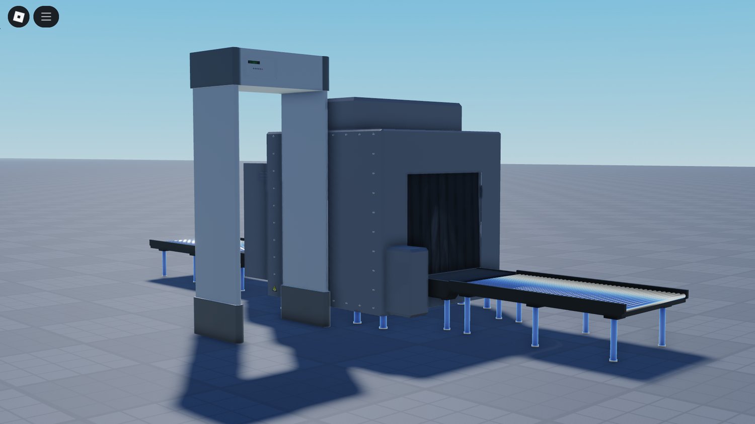 Player scanning luggage at airport in Roblox