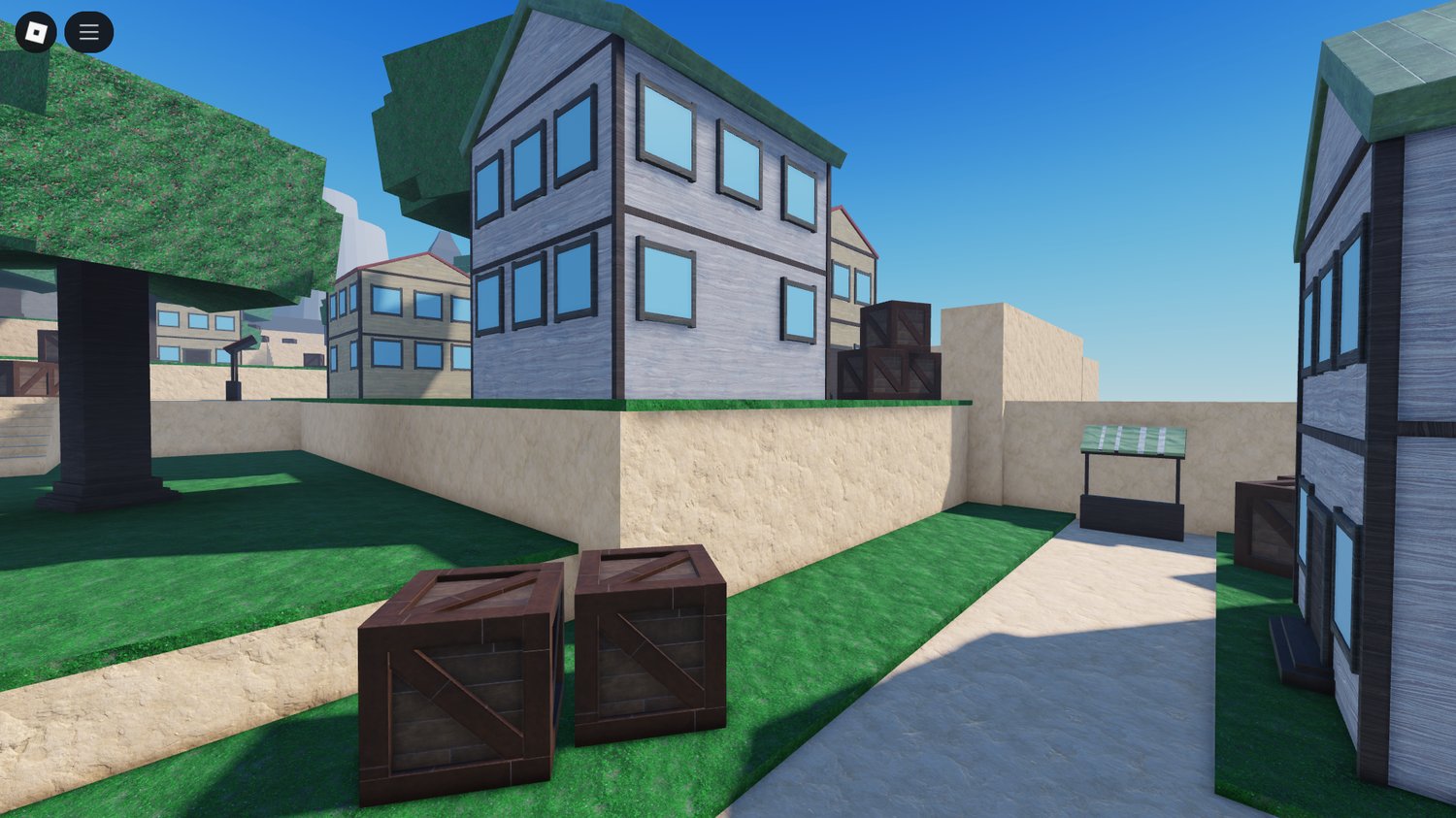 Decorative building exteriors in Roblox village