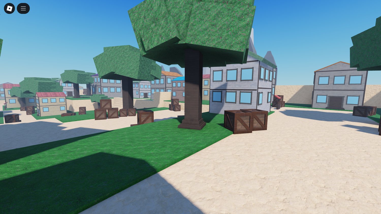 Decorative elements and village layout in Roblox