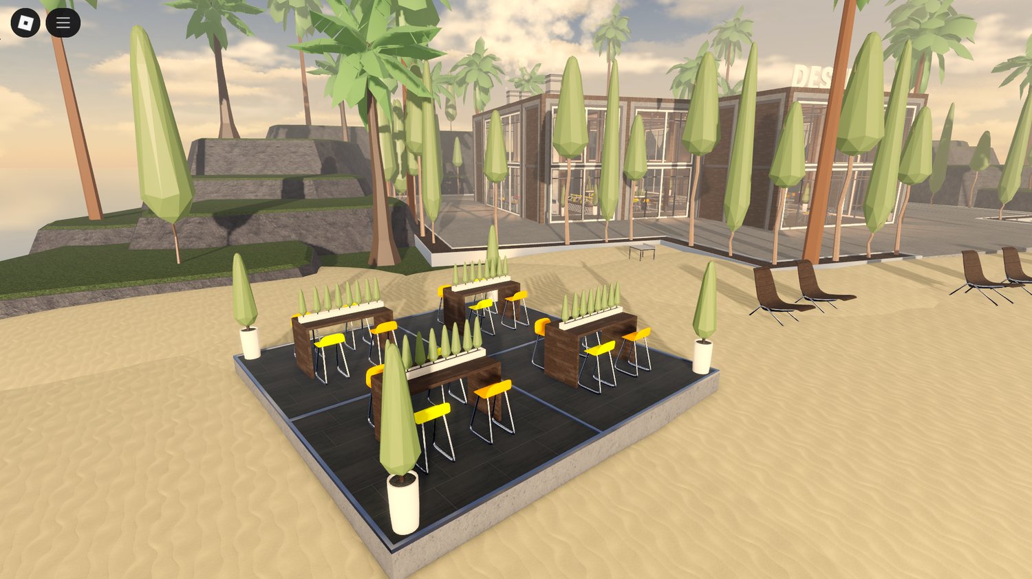 Cozy tables and chairs in DESTINY café