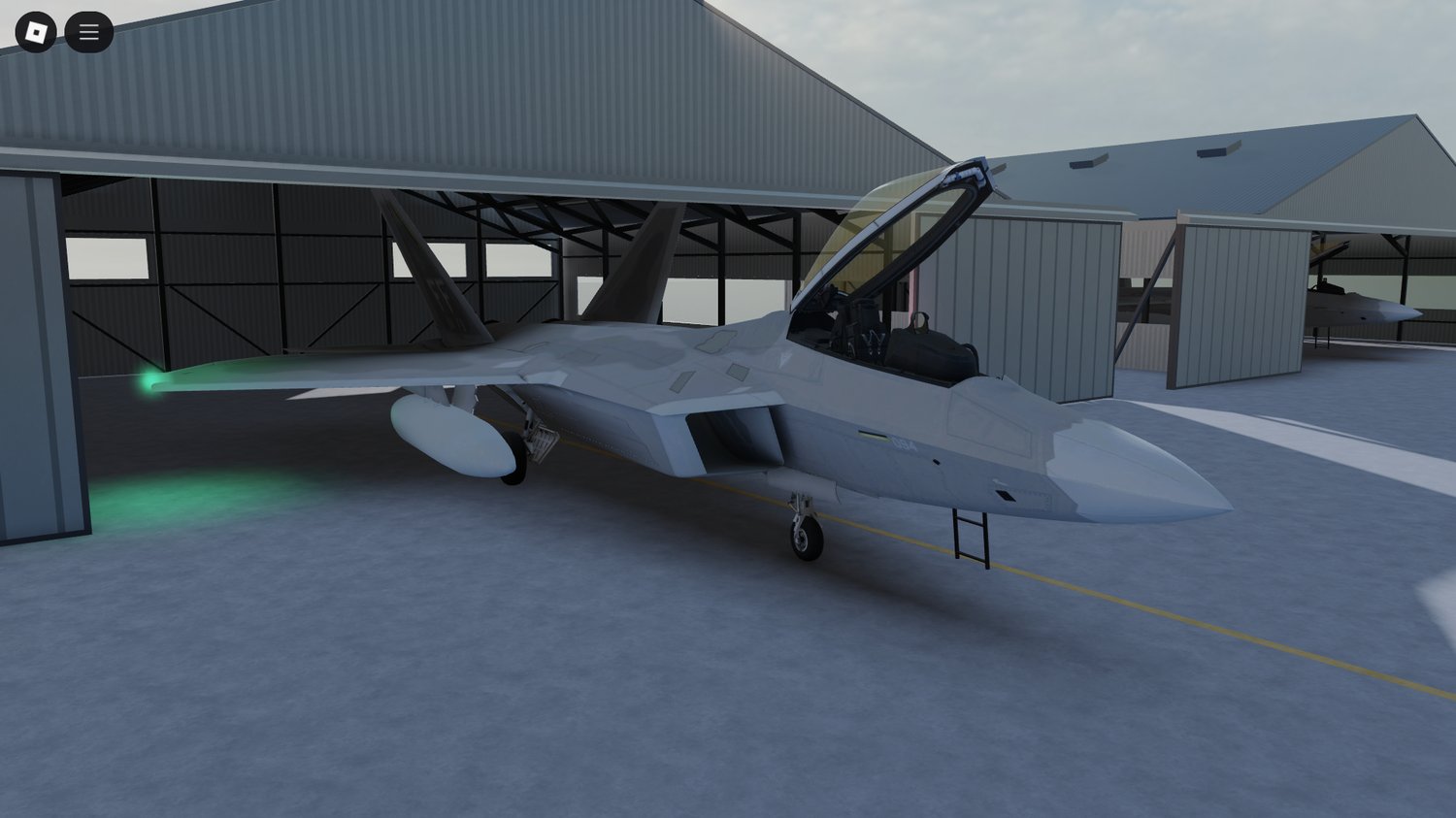 F22FF aircraft parked and functional in Roblox