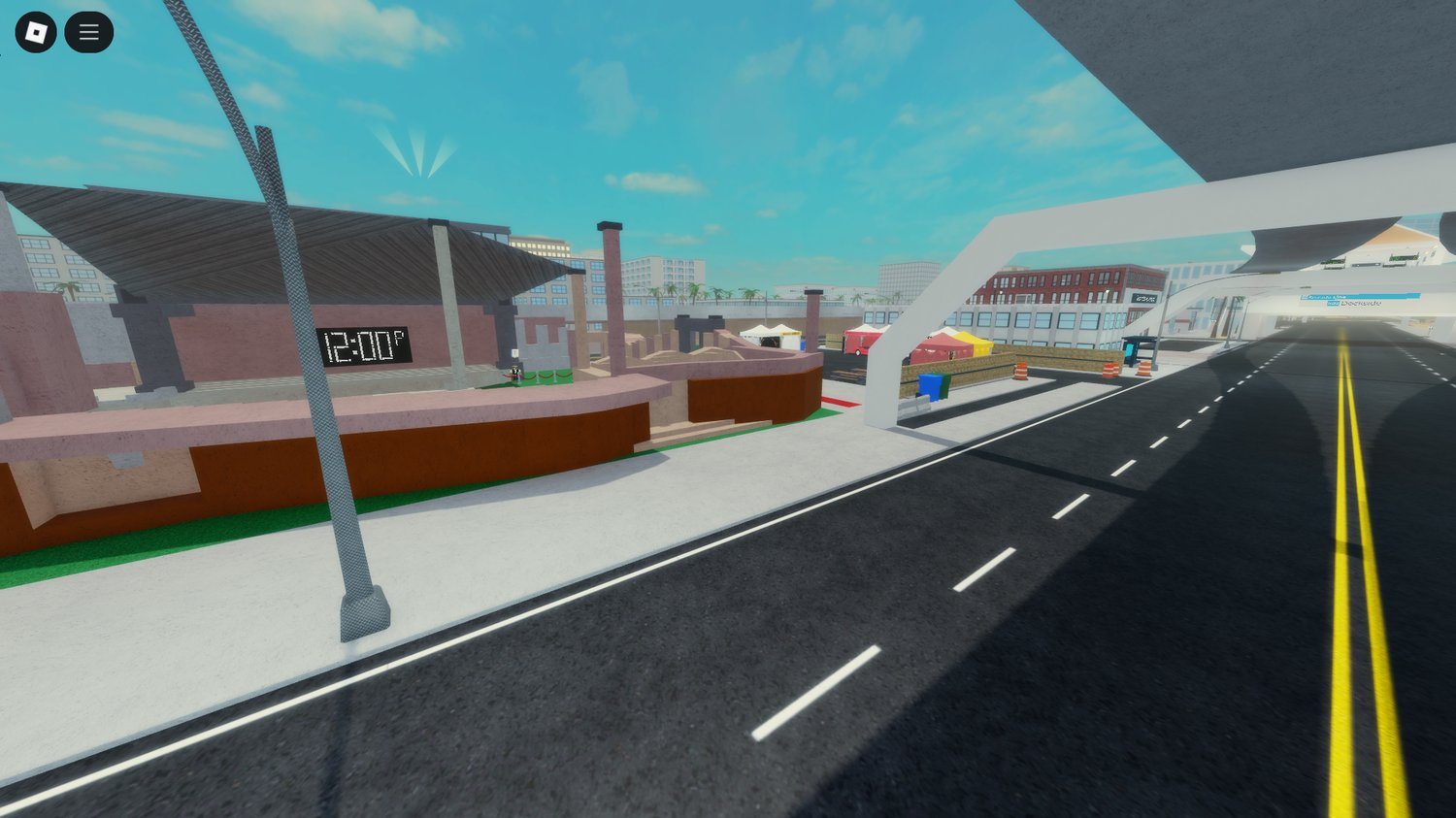 Detailed buildings and structures near track
