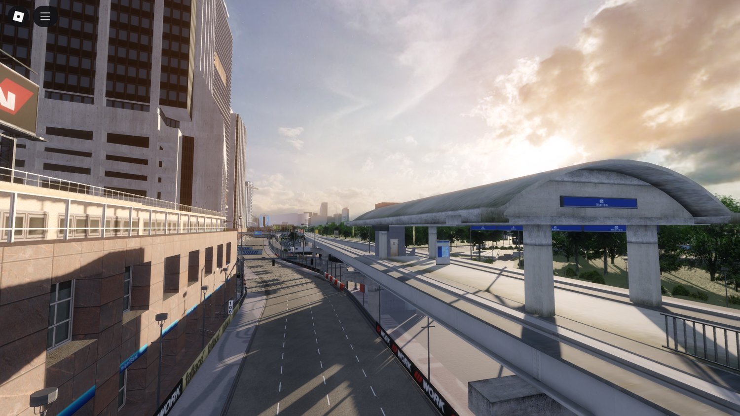 Straight road section of street racing circuit