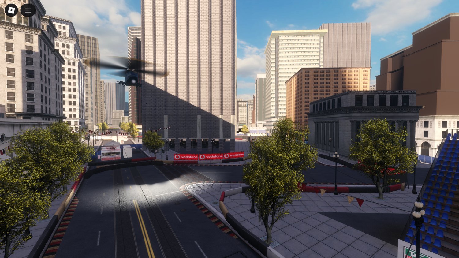 Aerial view of Roblox San Francisco Street Circuit