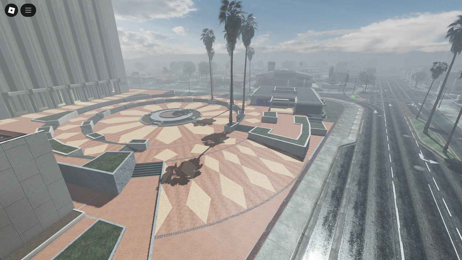 Wide city streets in Roblox GTA racing map