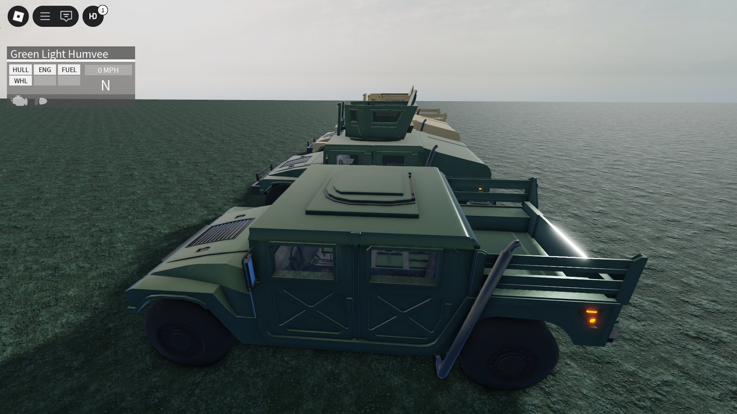 Humvee patrolling a Roblox military base