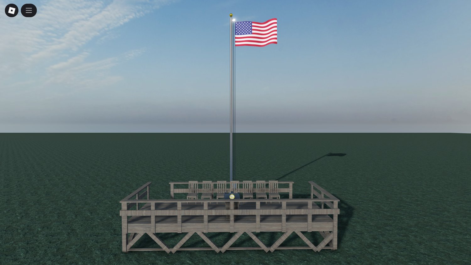 Player standing at podium in Roblox base