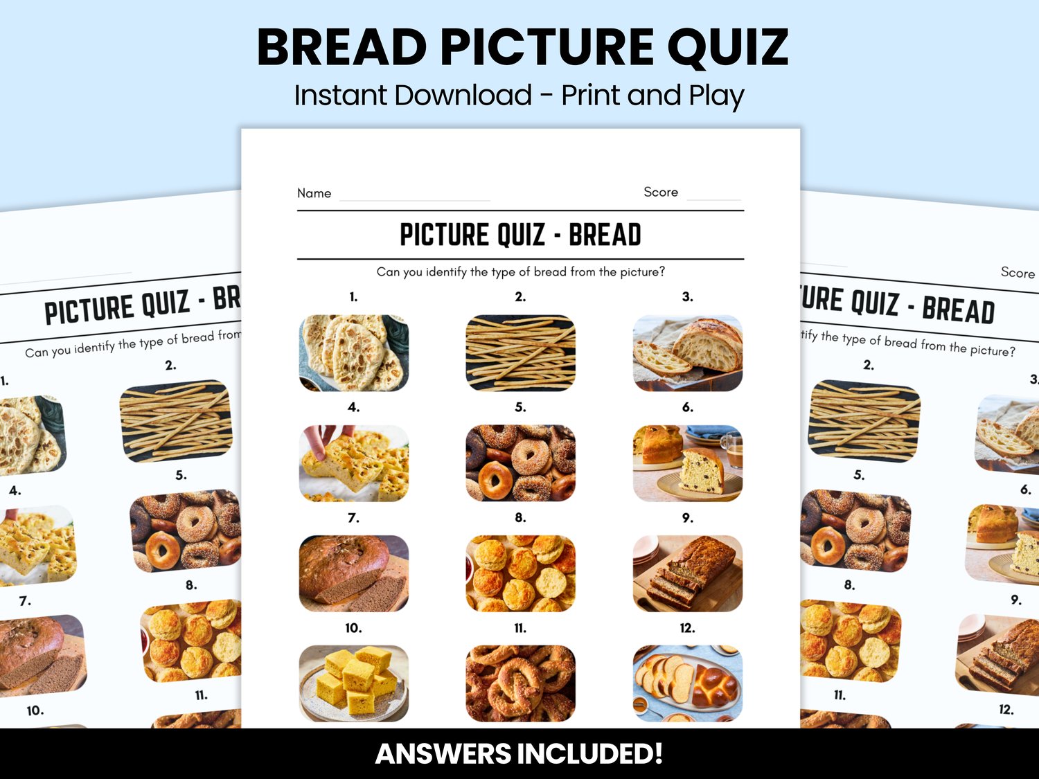 Bread Picture Quiz With Answers – Instant Download