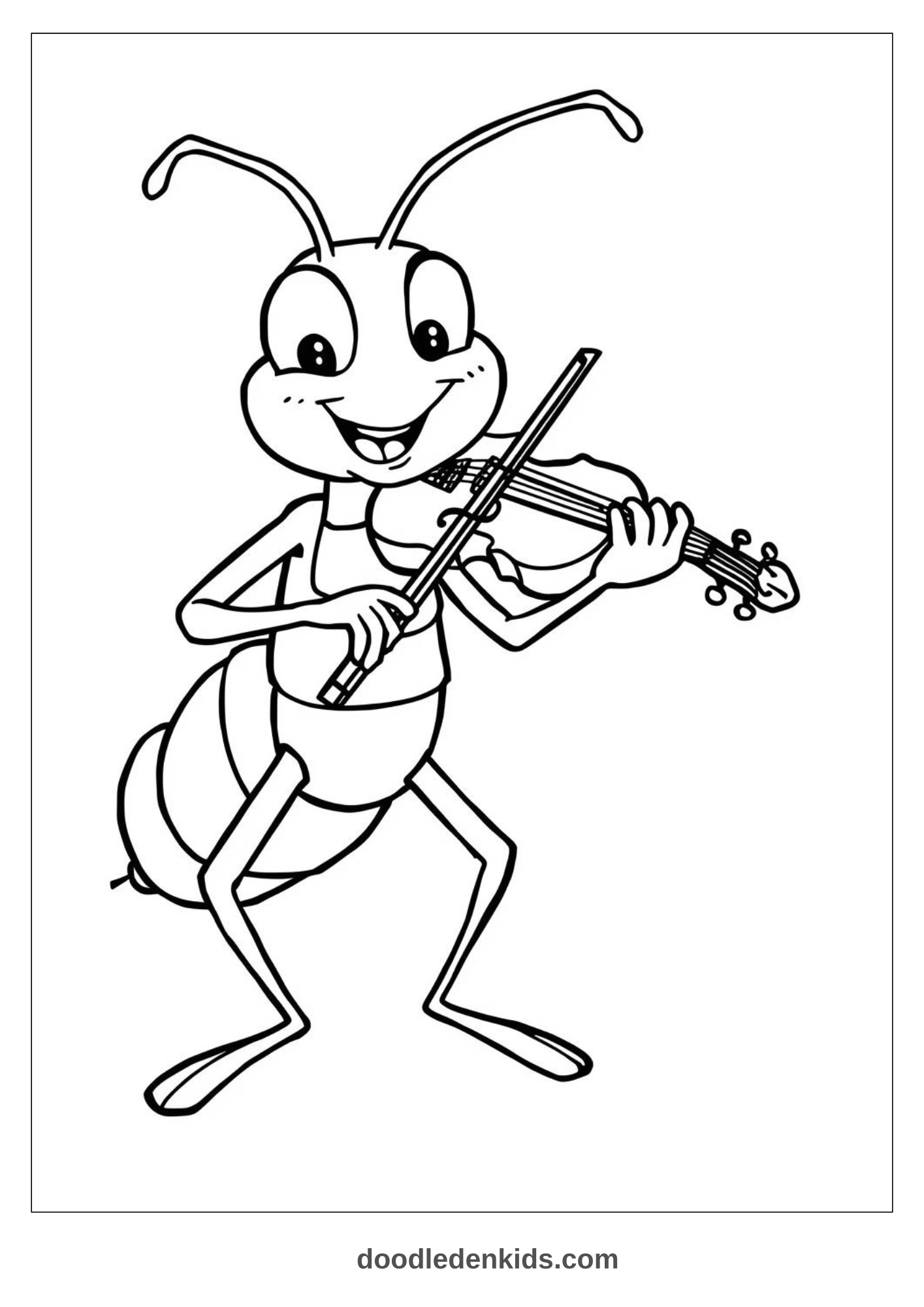 Excited cricket coloring page – insect playing violin