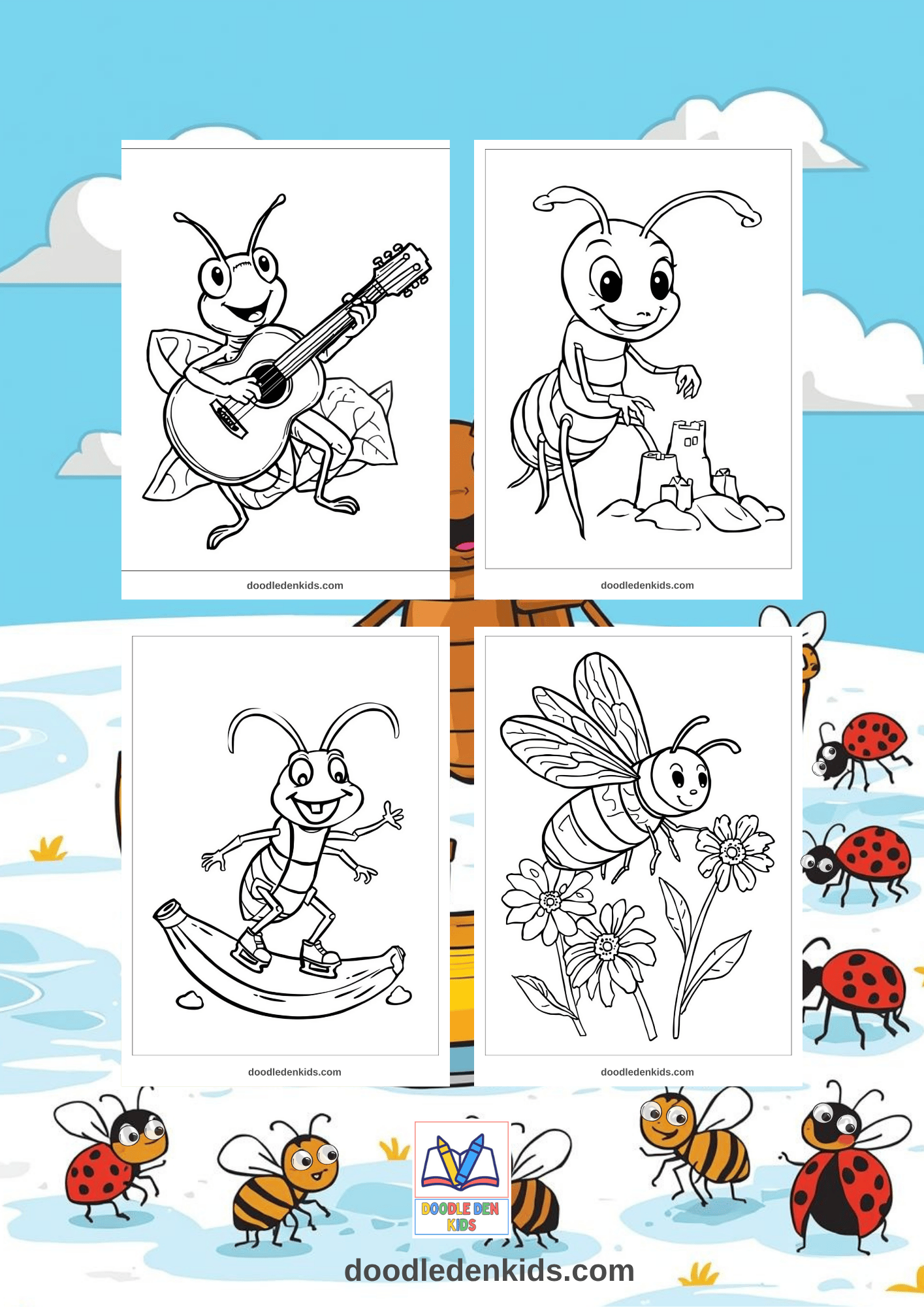 free Whimsical Insect and bug coloring pages, kids bugs coloring - printable Back cover Page