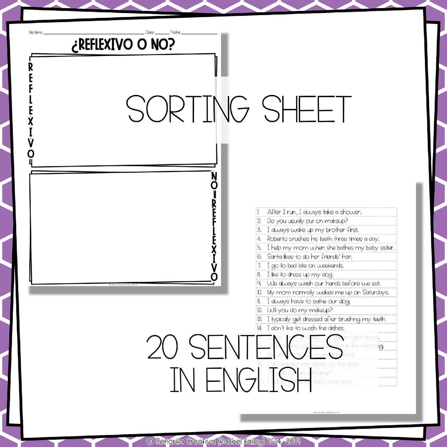 Reflexive Verbs Spanish Sorting Activity and Worksheets