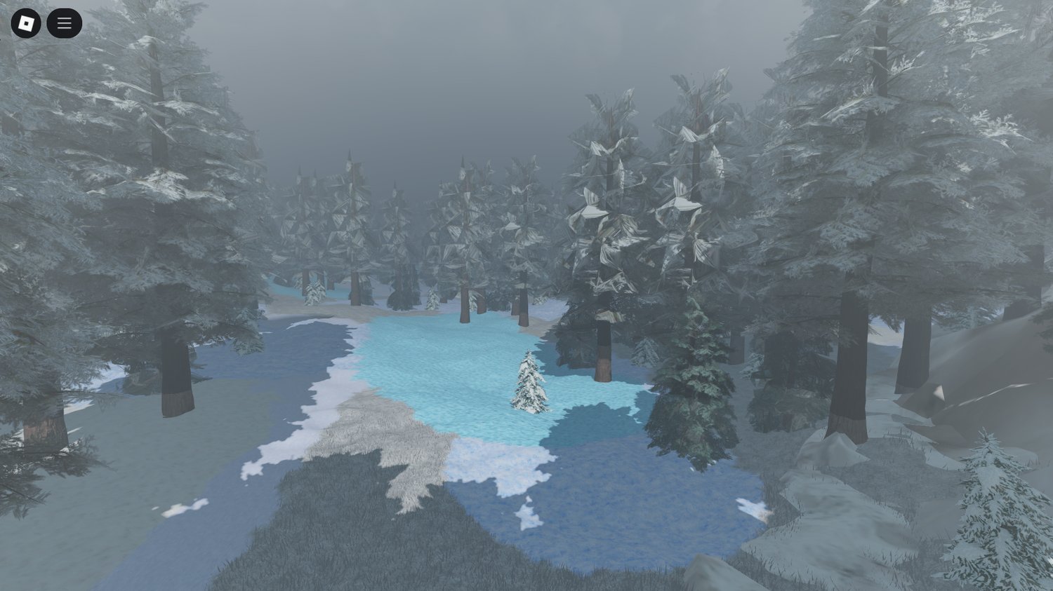 Snow-covered forest with pine trees and bushes